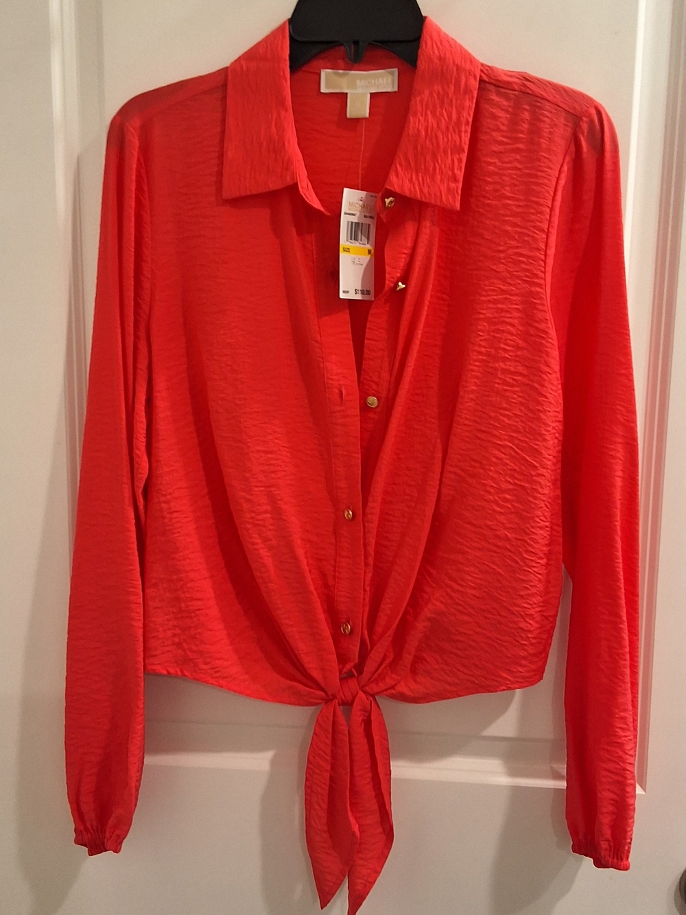 MICHAEL Michael Kors Red Tie-Front Button-Down Blouse